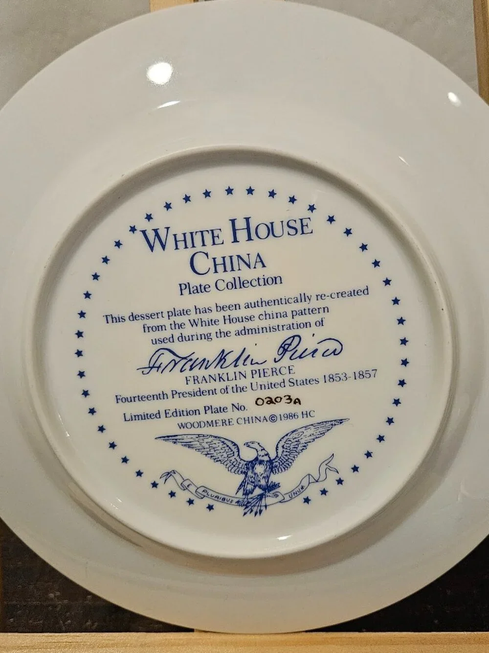 Woodmere China reproduction of White House China, Franklin Pierce Admin.